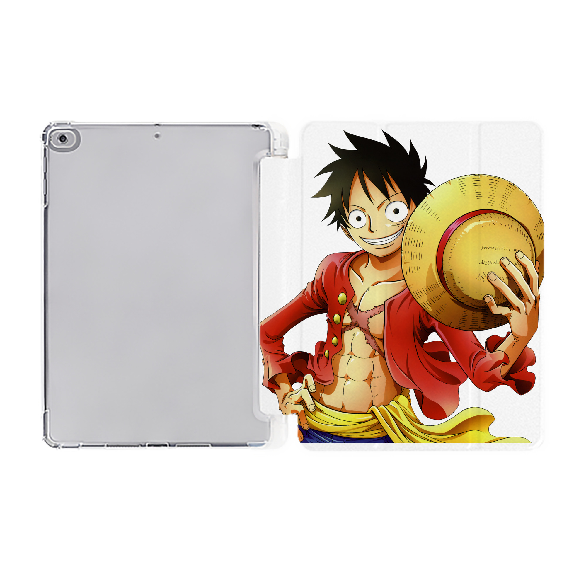 （画像用） ワンピース モンキー・D・ルフィ ONE PIECE Monkey D. Luffy IPad ケース ペン収納付き 三つ折りスタンド PUレザー×シリコン 対応機種9.5/10.5/10.9インチ